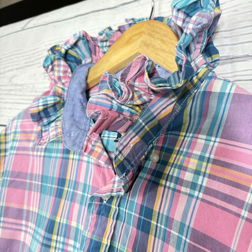 Crown & Ivy Upcycled Re-worked  Ruffle Collar Small Medium Pastel Plaids Pink - Picture 3 of 10